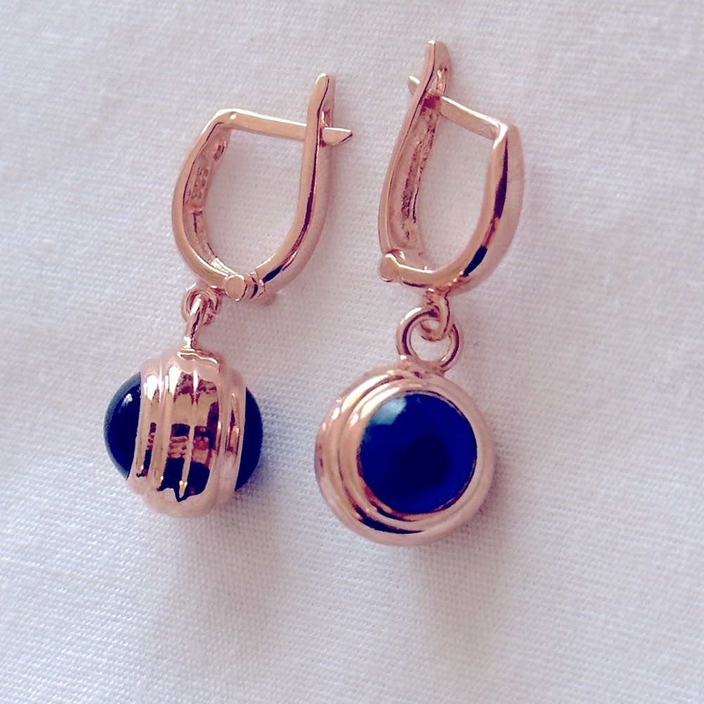 🧿925 Silver earrings glass blue evileye bead hoops 14k rose plated